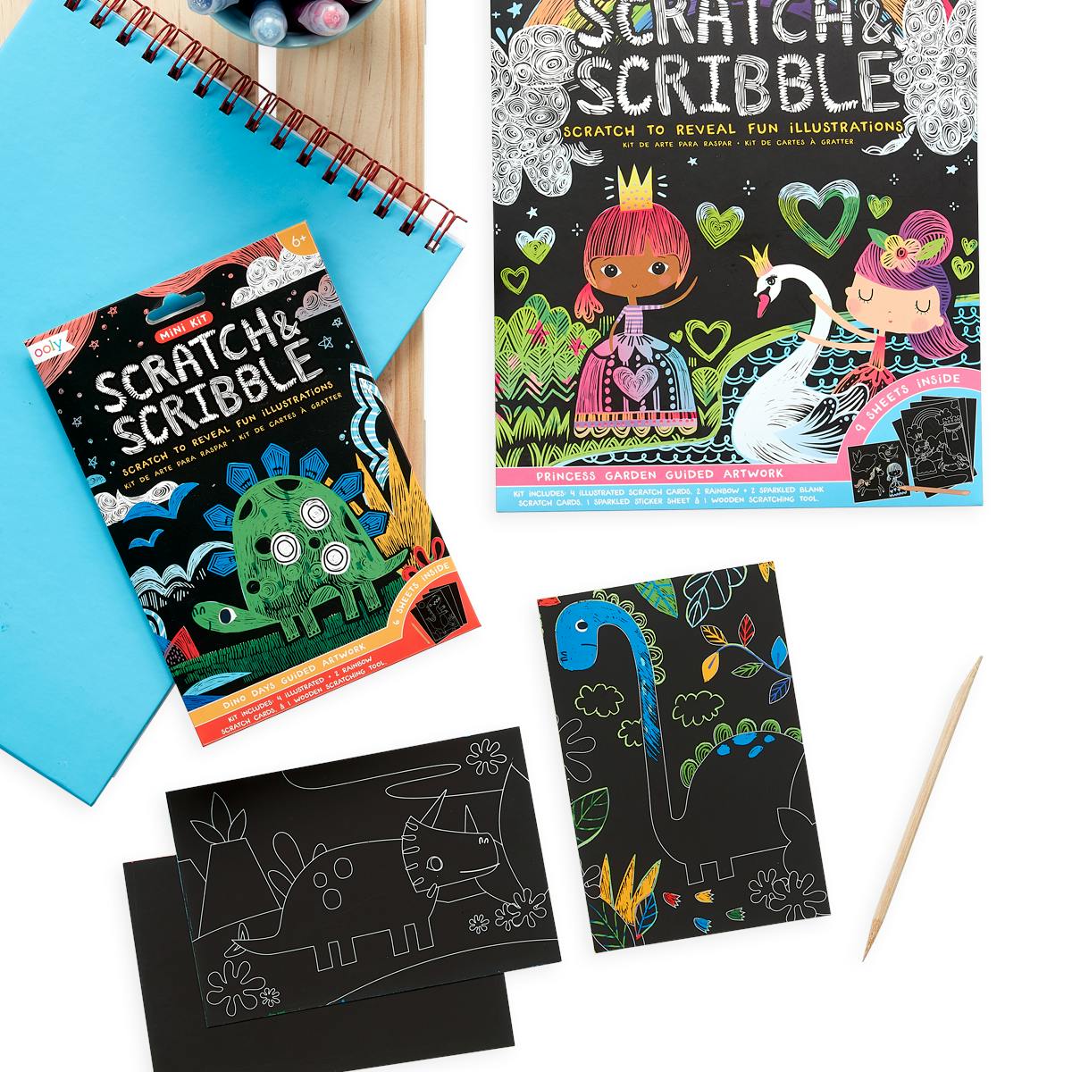 Scratch and Scribble Mini Scratch Art Kit - Dinosaur Days - 6 Cards