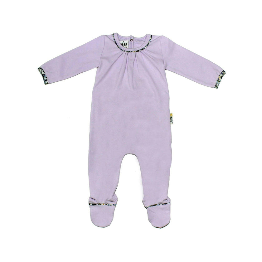 Floral Trim Pleated Neck Footie