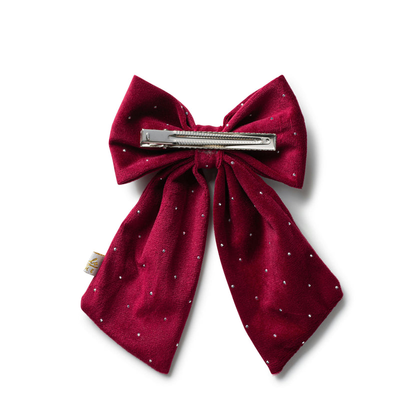 Halo Luxe Vivienne Studded Velvet Medium Hair Clip - Red