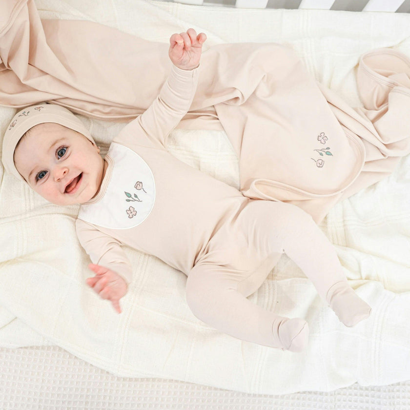 Embroidered Bib Footie and Beanie Set