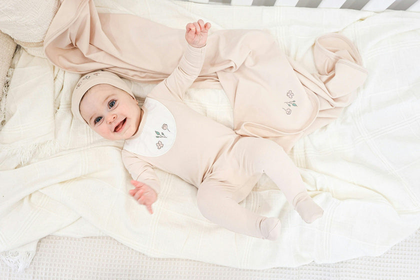 Embroidered Bib Footie and Beanie Set