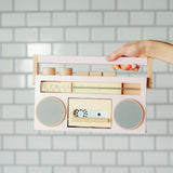 retro wooden boombox tape recorder