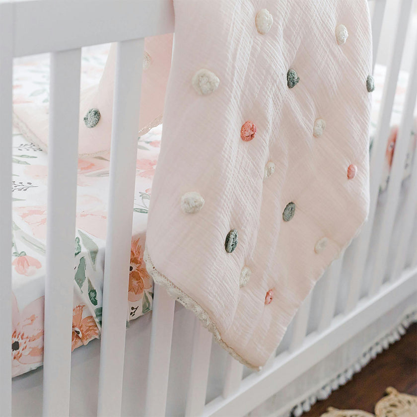 Parker Cotton Muslin Pom Pom Baby Quilt