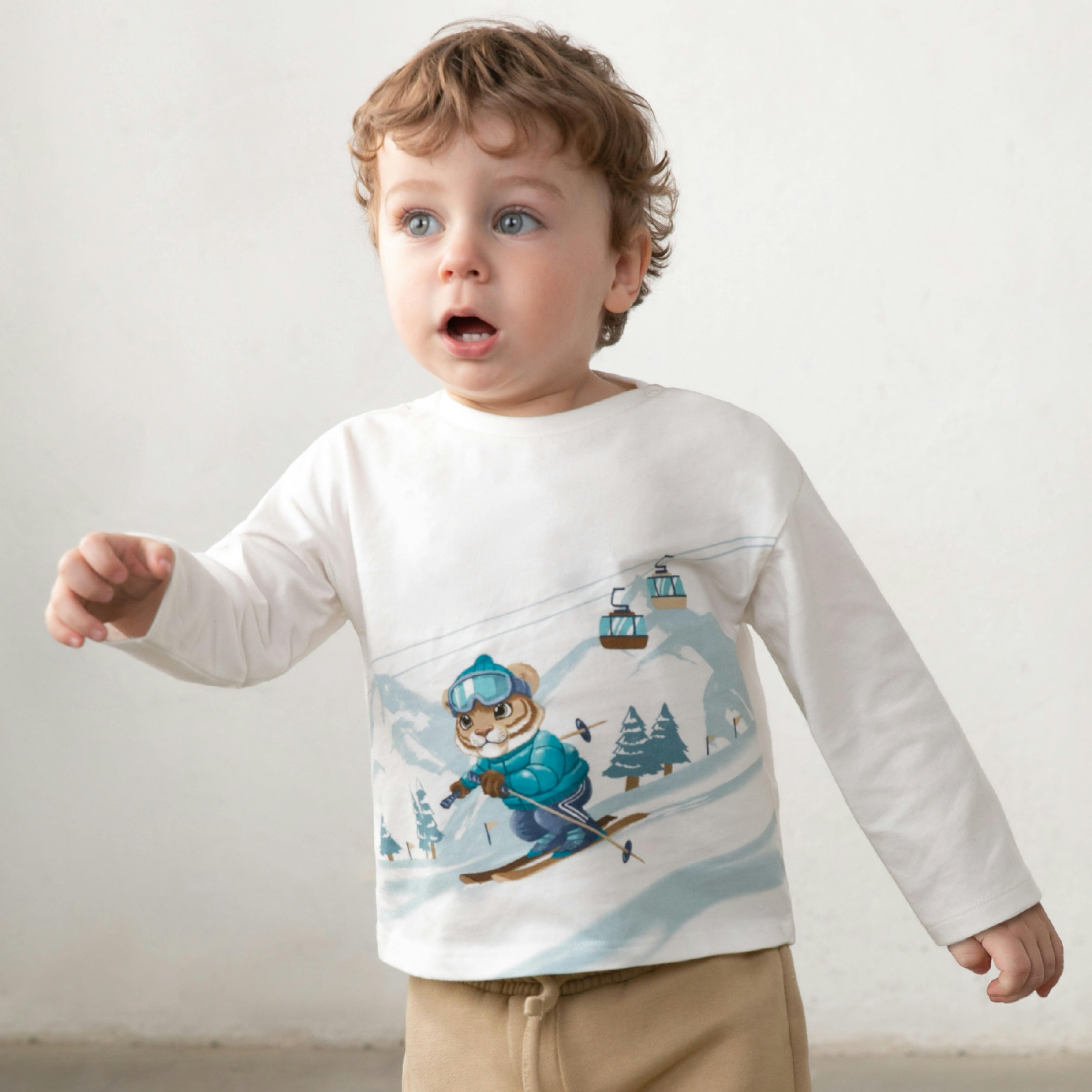 White Skiing Tiger T-Shirt