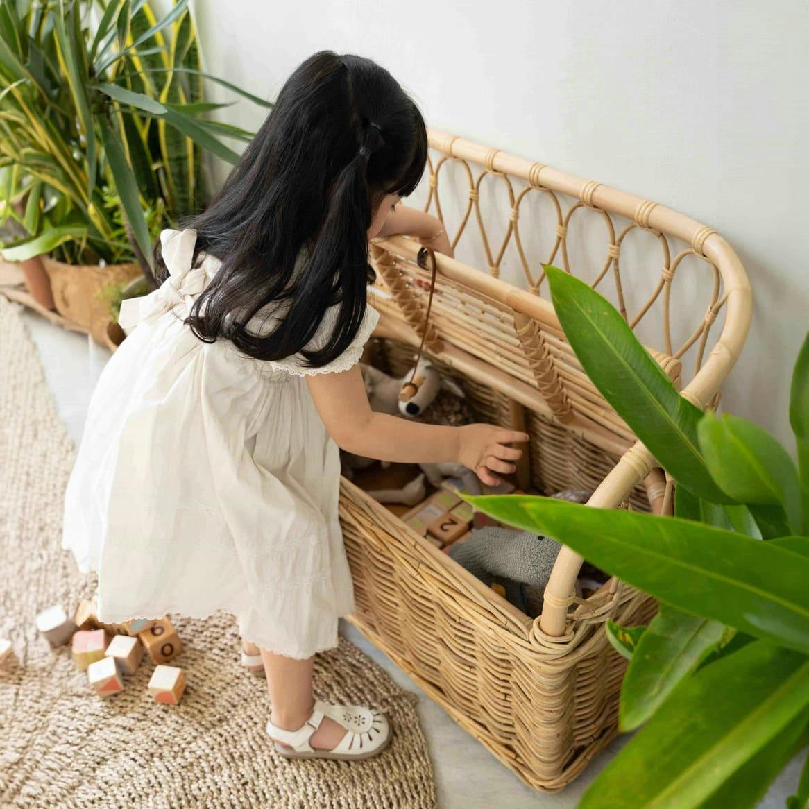 Handcrafted - Callie Kids' Storage Couch - Rattan Wicker