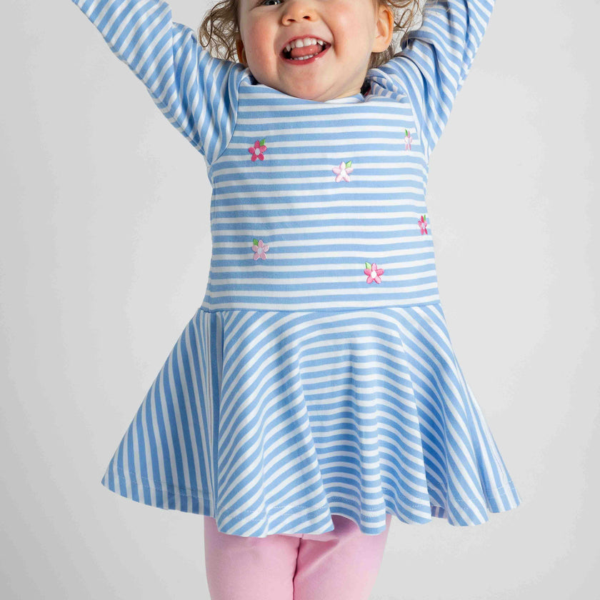 Stripe Knit Dress With Embroidered Flowers