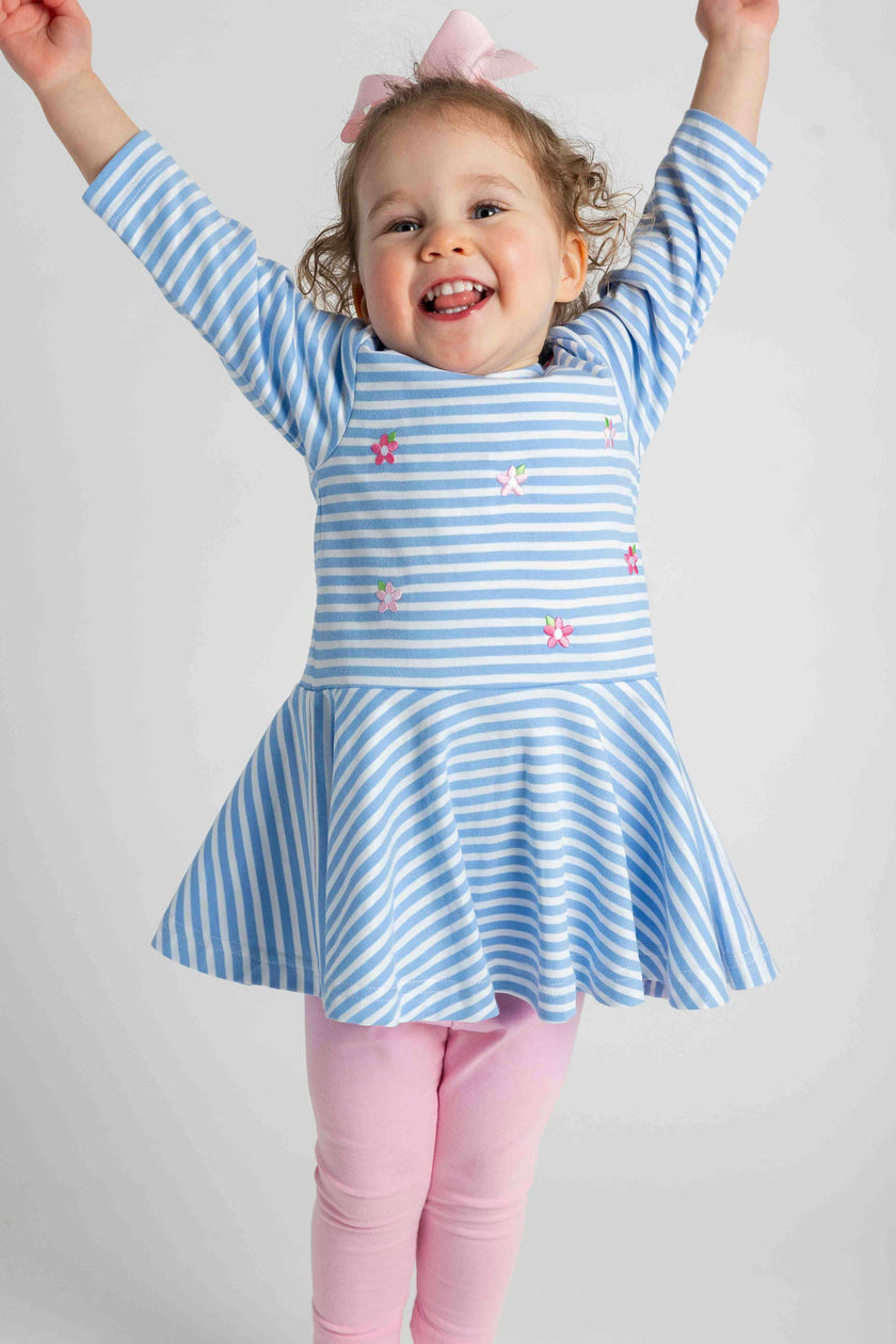 Stripe Knit Dress With Embroidered Flowers