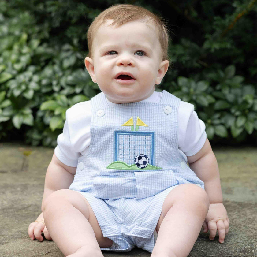 Check Seersucker Shortall With Soccer Goal