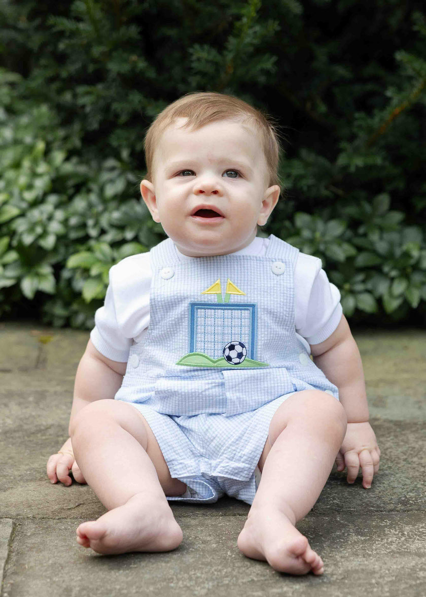 Check Seersucker Shortall With Soccer Goal