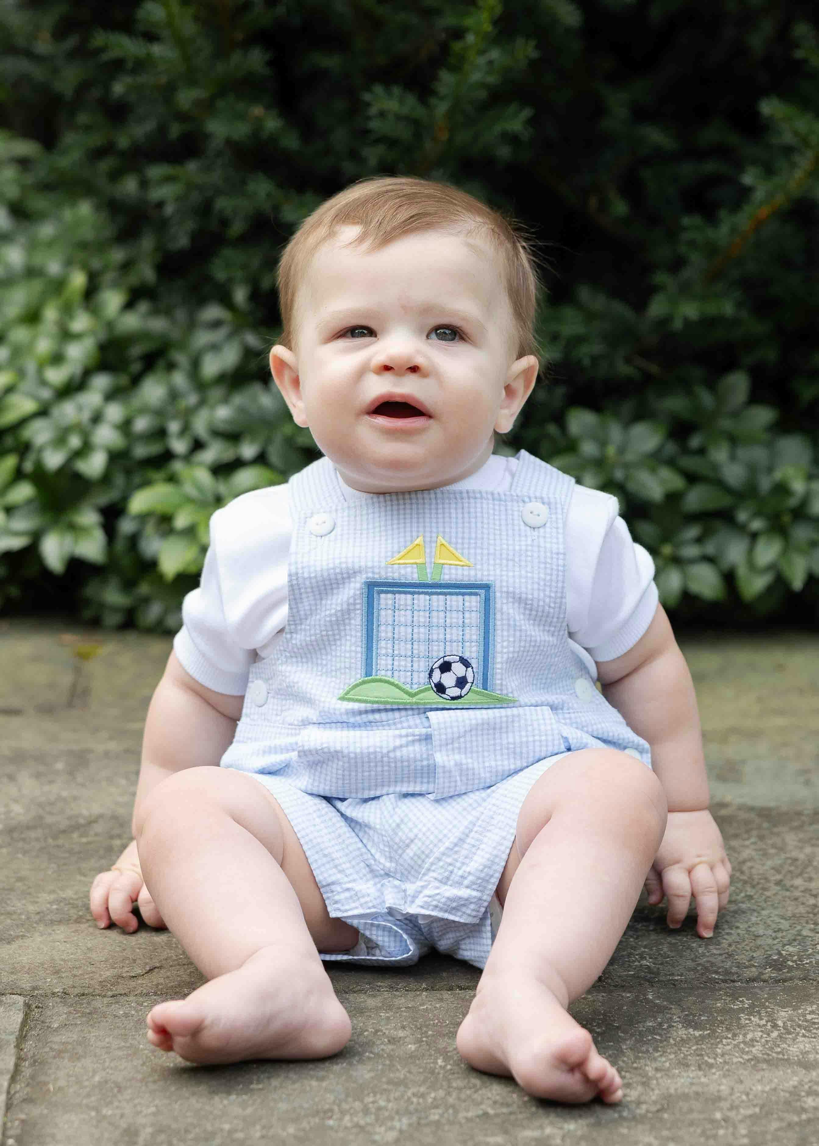 Check Seersucker Shortall With Soccer Goal