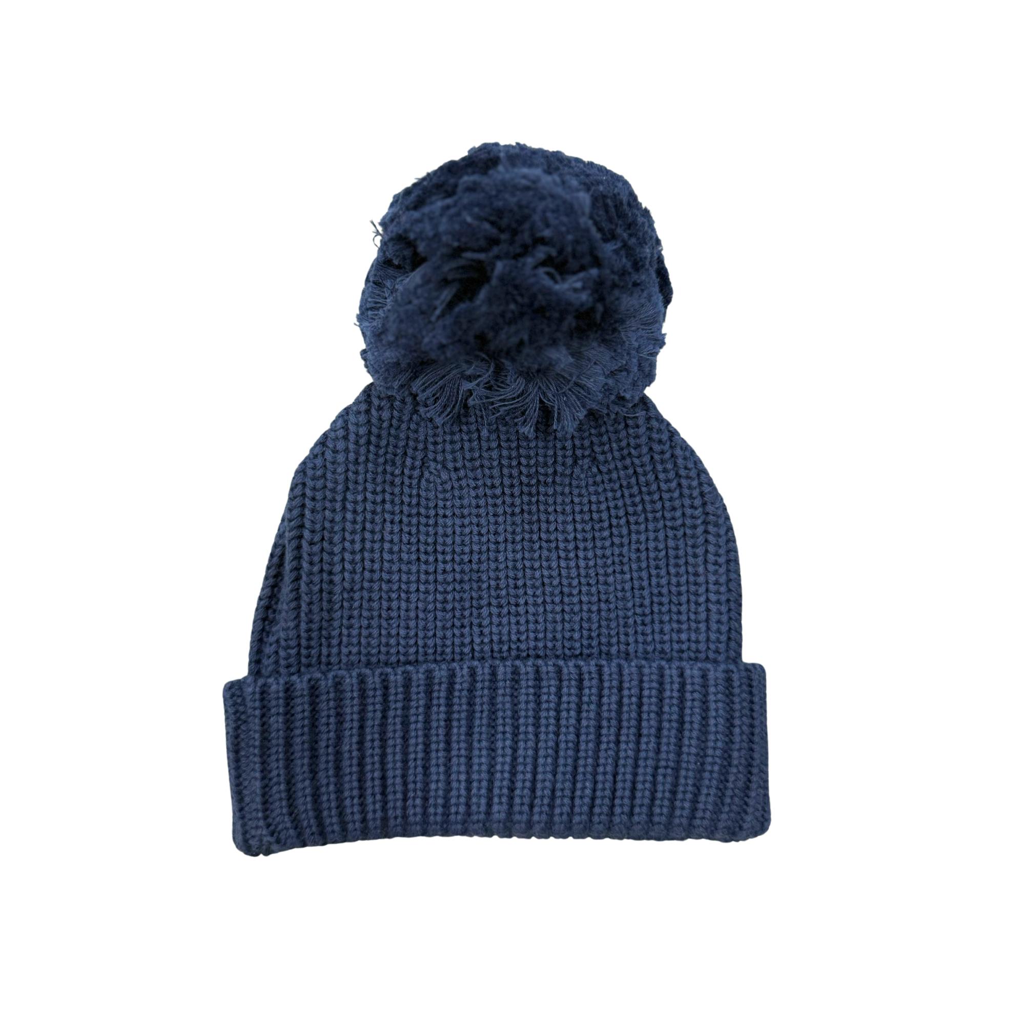 Knit Pom Hat in Navy