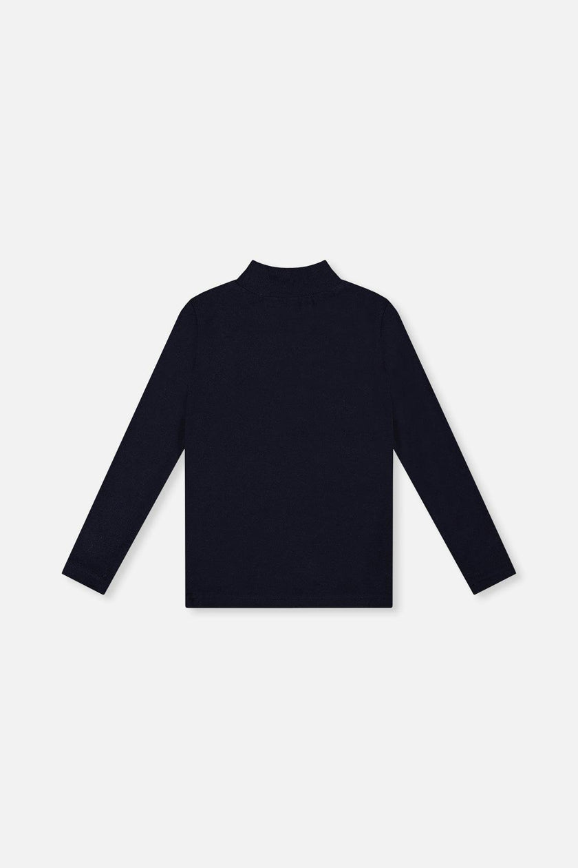 Brushed Rib Mock Neck Top Dark Blue