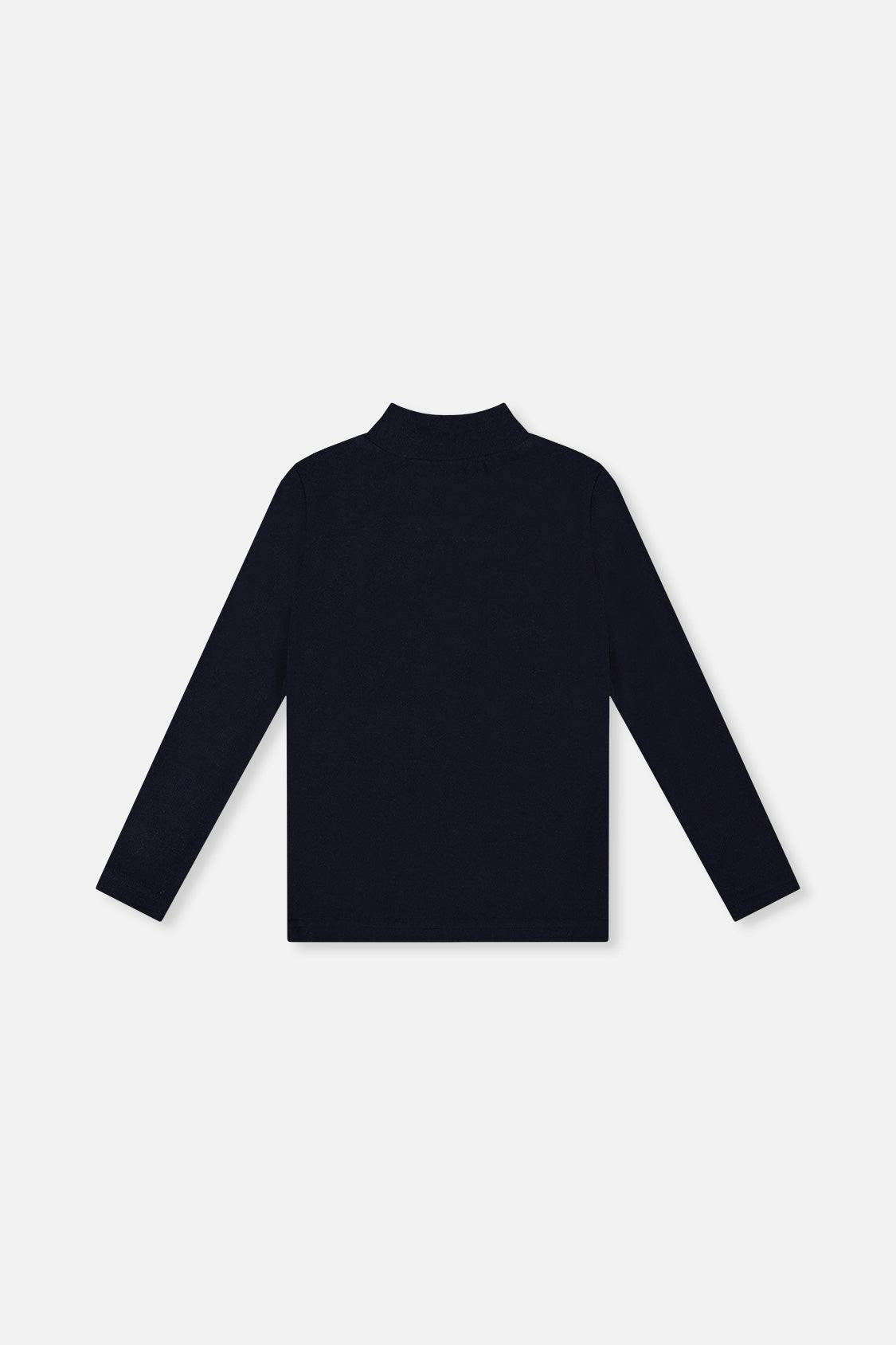 Brushed Rib Mock Neck Top Dark Blue