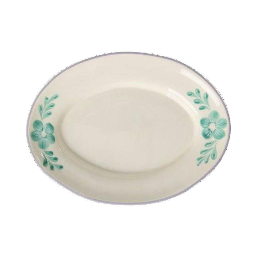 Ceramic Serving Platter with Hand-painted Green Flower Vine - Medium