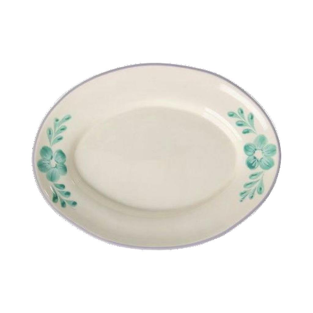 Ceramic Serving Platter with Hand-painted Green Flower Vine - Large