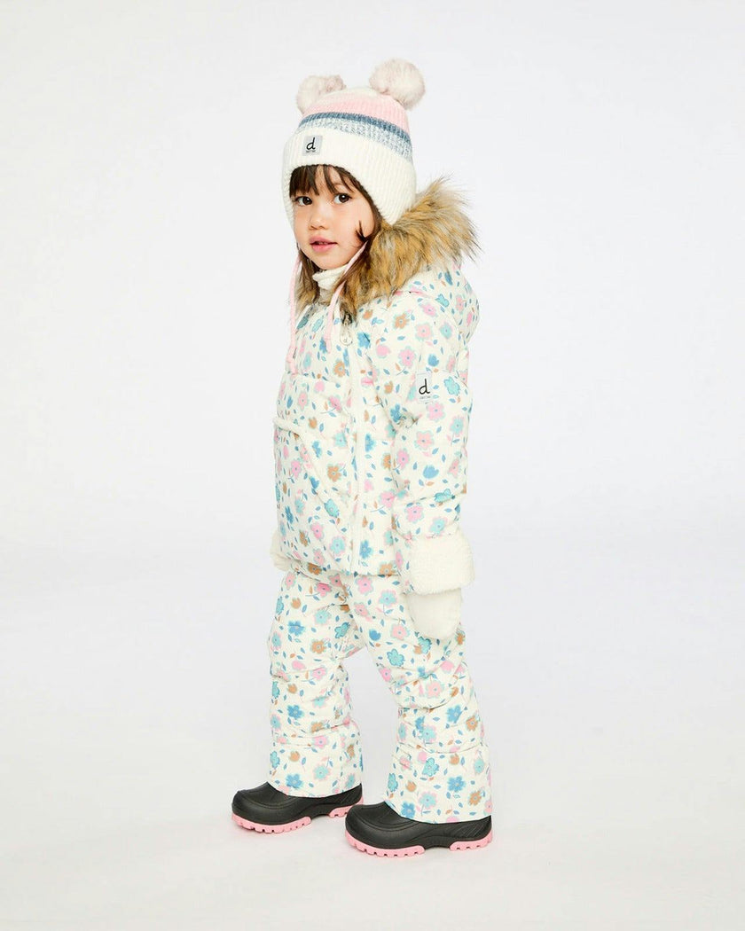 Baby Snug One Piece Snowsuit Adapted For Car Seats White With Floral Print