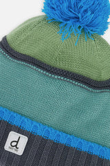 Winter Knit Hat with Pompom Blue and Grey Knitwear