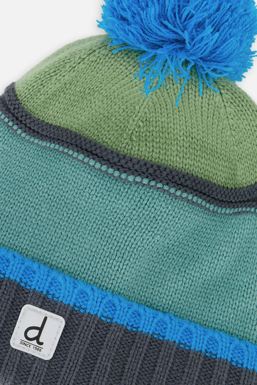 Winter Knit Hat with Pompom Blue and Grey Knitwear