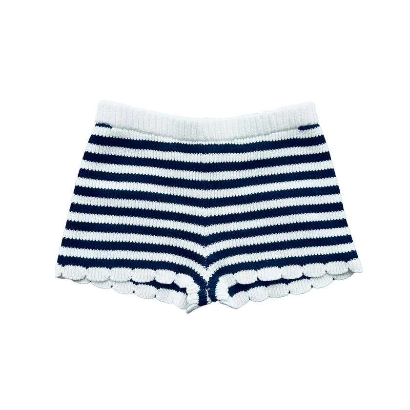 Navy and White Stripe Knit Shorts