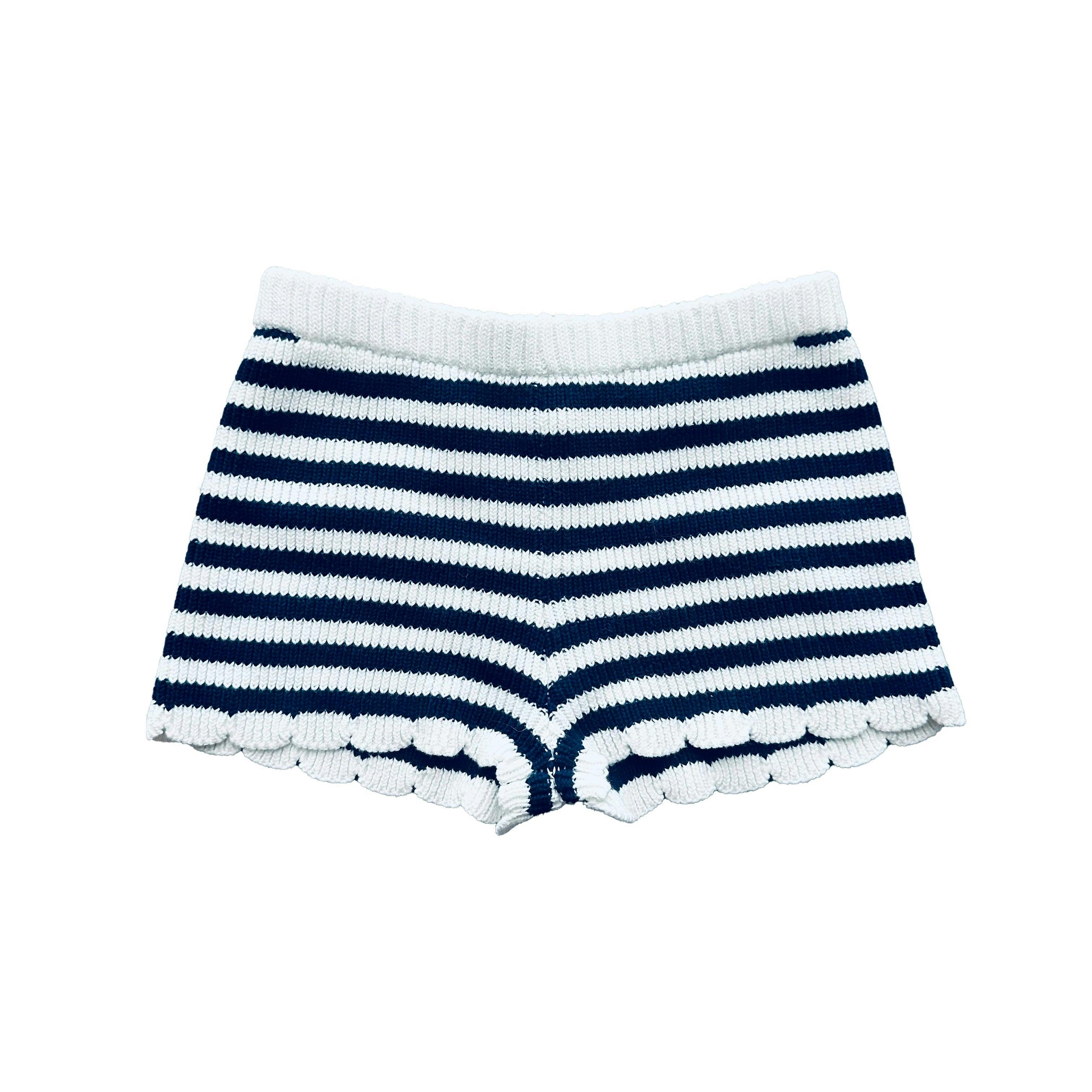 Navy and White Stripe Knit Shorts
