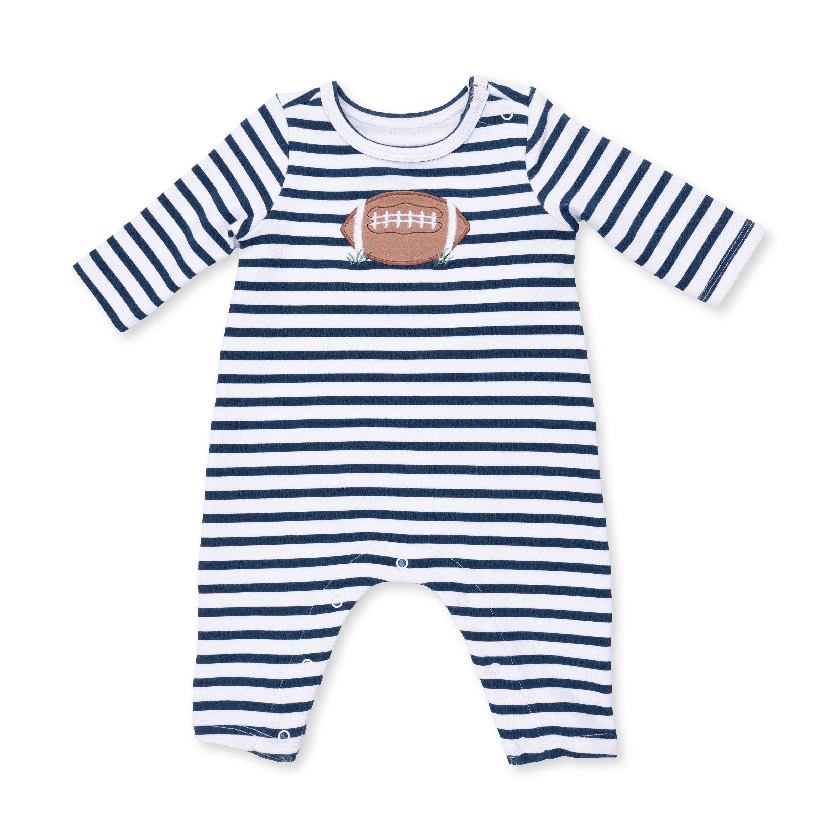 Football Navy - Long Sleeve Snap Shoulder Romper