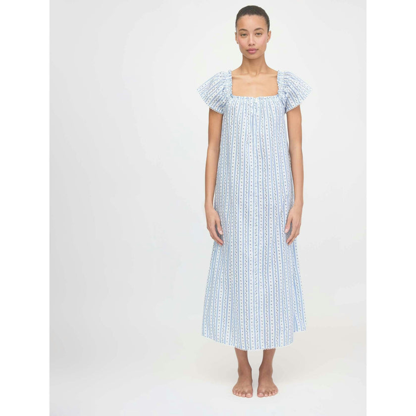 The Therese Nightgown - Blue Petal Stripe