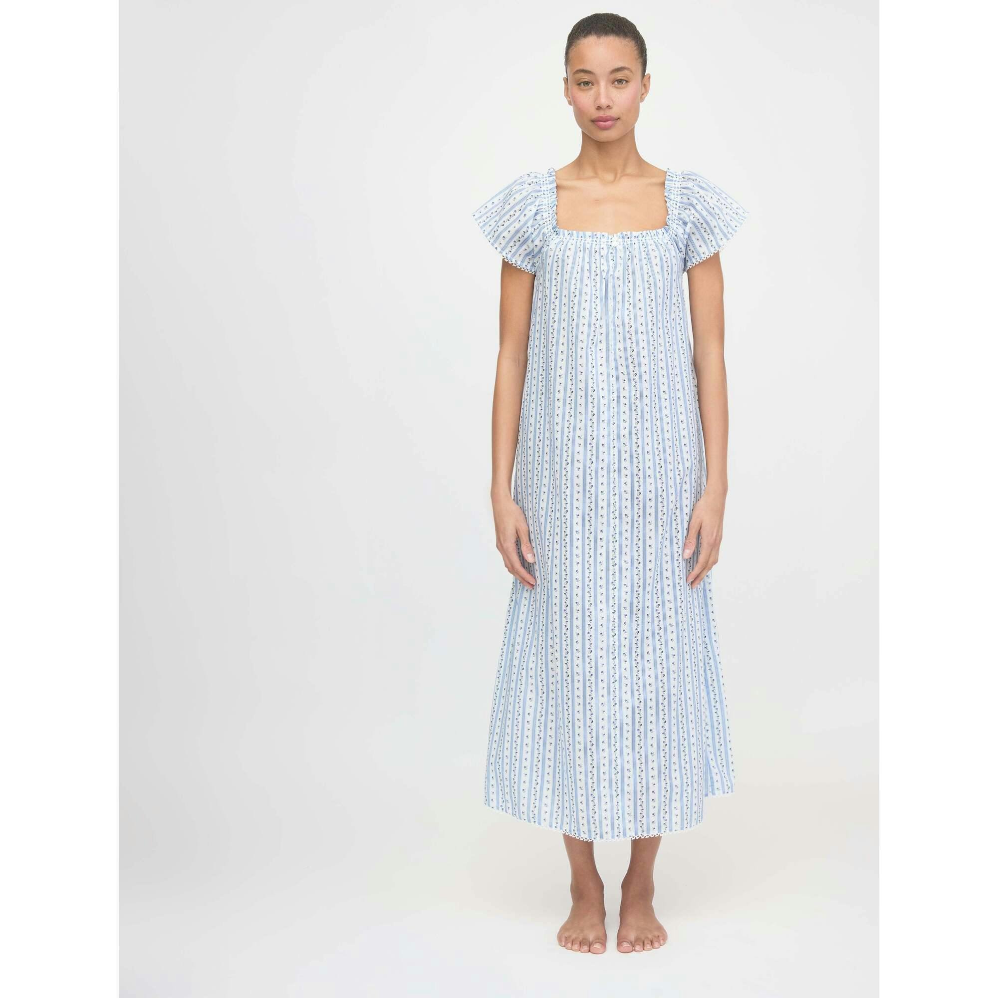 The Therese Nightgown - Blue Petal Stripe
