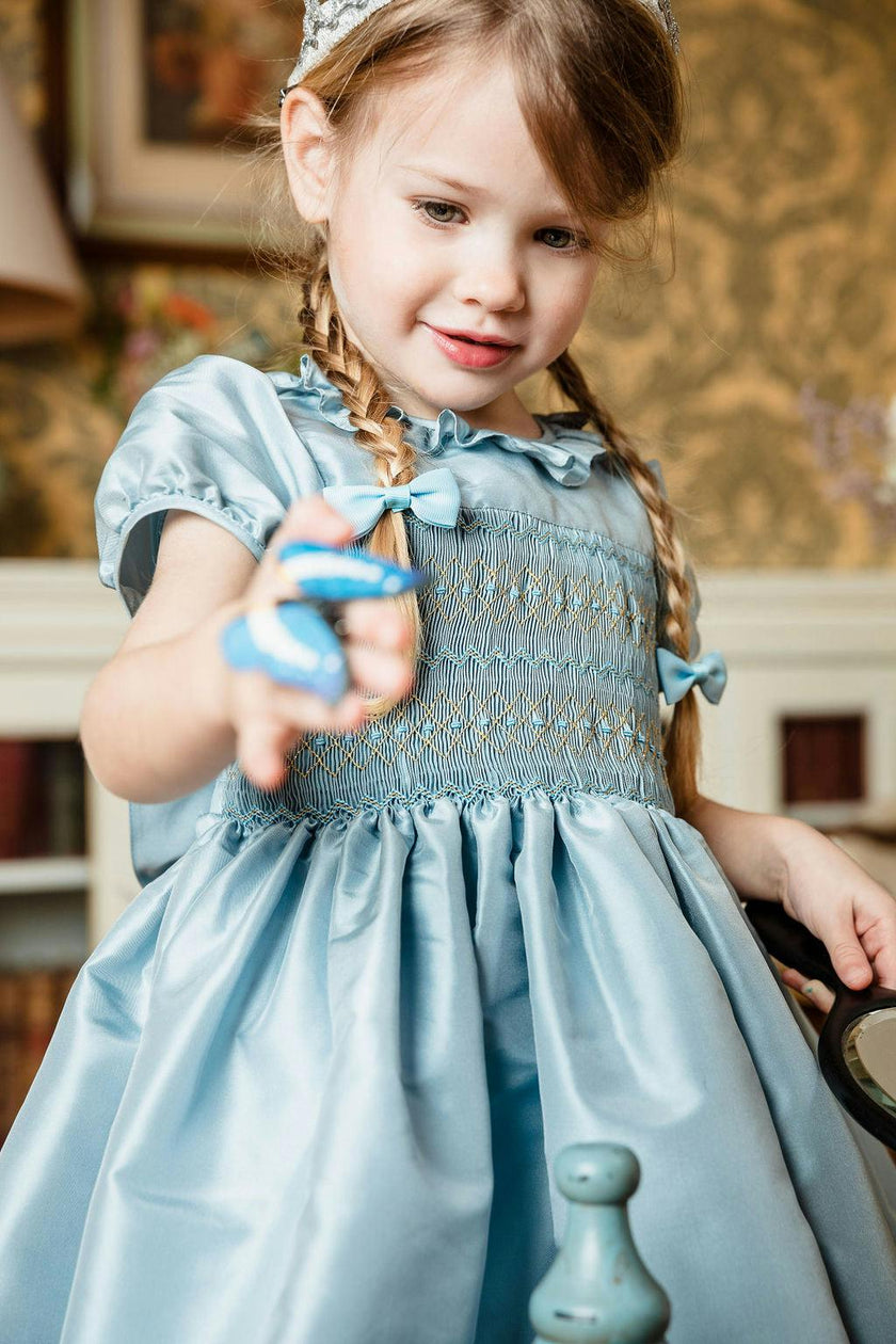 Astrid Blue Taffeta Smocked Girl Dress