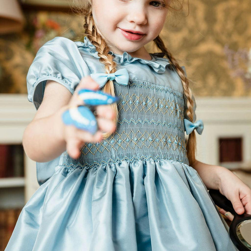 Astrid Blue Taffeta Smocked Girl Dress