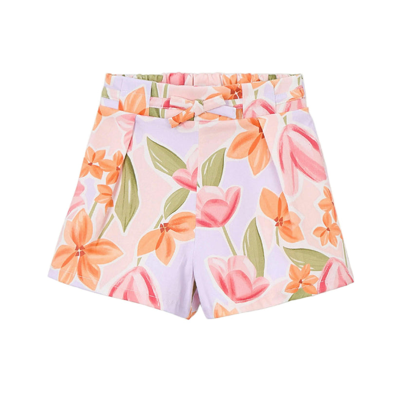Lavender Floral Shorts With Belt