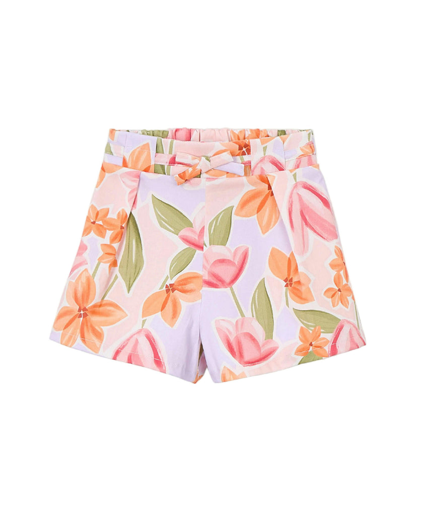 Lavender Floral Shorts With Belt