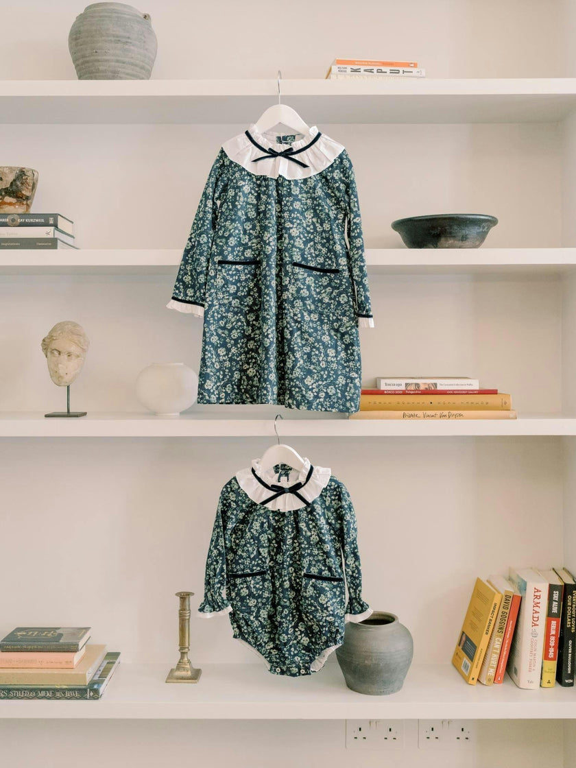 Navy & Green Floral Odisea Girl A-Line Dress
