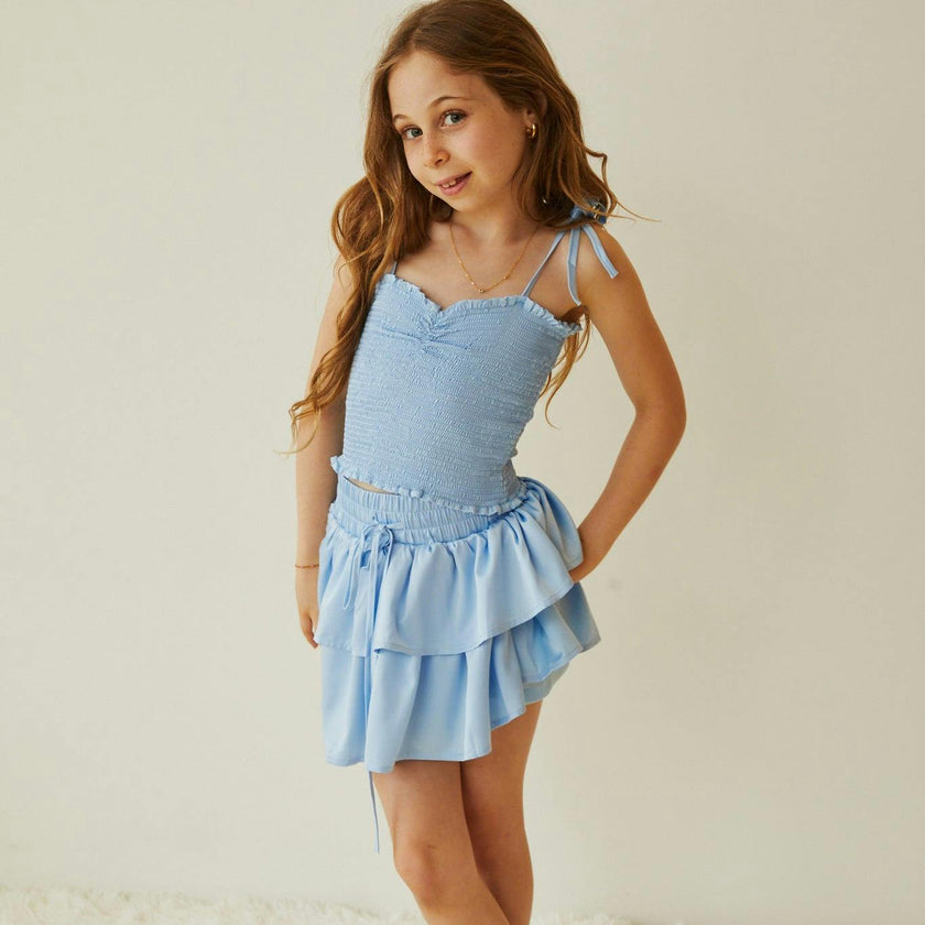 Willow Pastel Blue Satin Skort