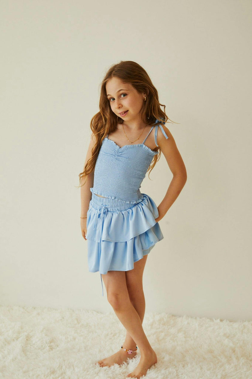Willow Pastel Blue Satin Skort