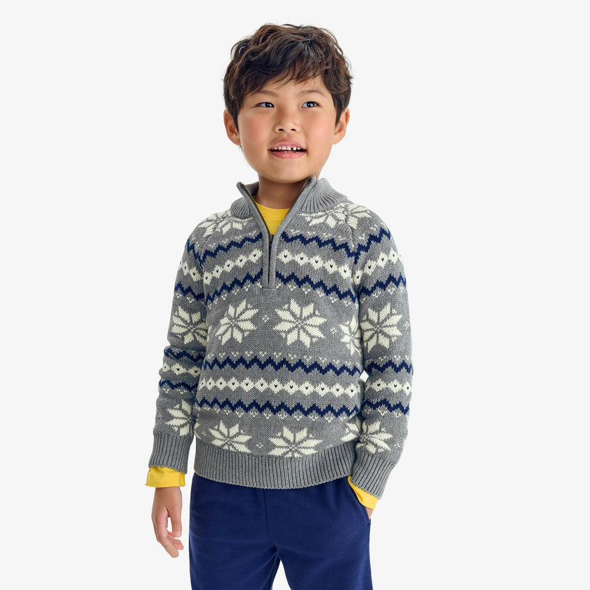 Kids quarter-zip sweater in snowflake fair isle