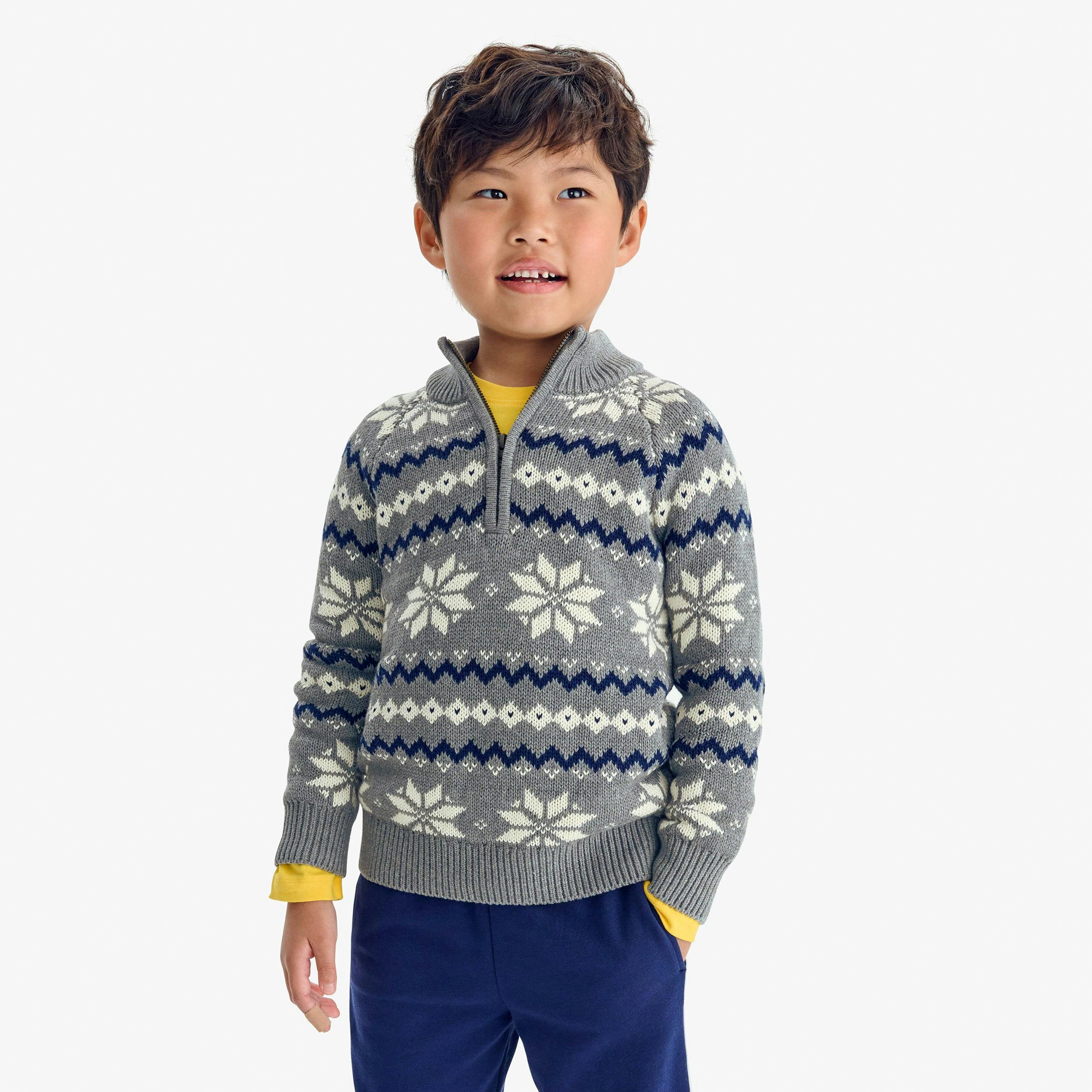Kids quarter-zip sweater in snowflake fair isle