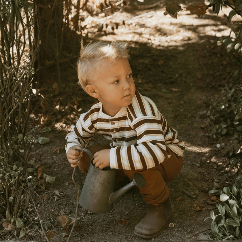 Organic Henley Tee - Cocoa Stripe