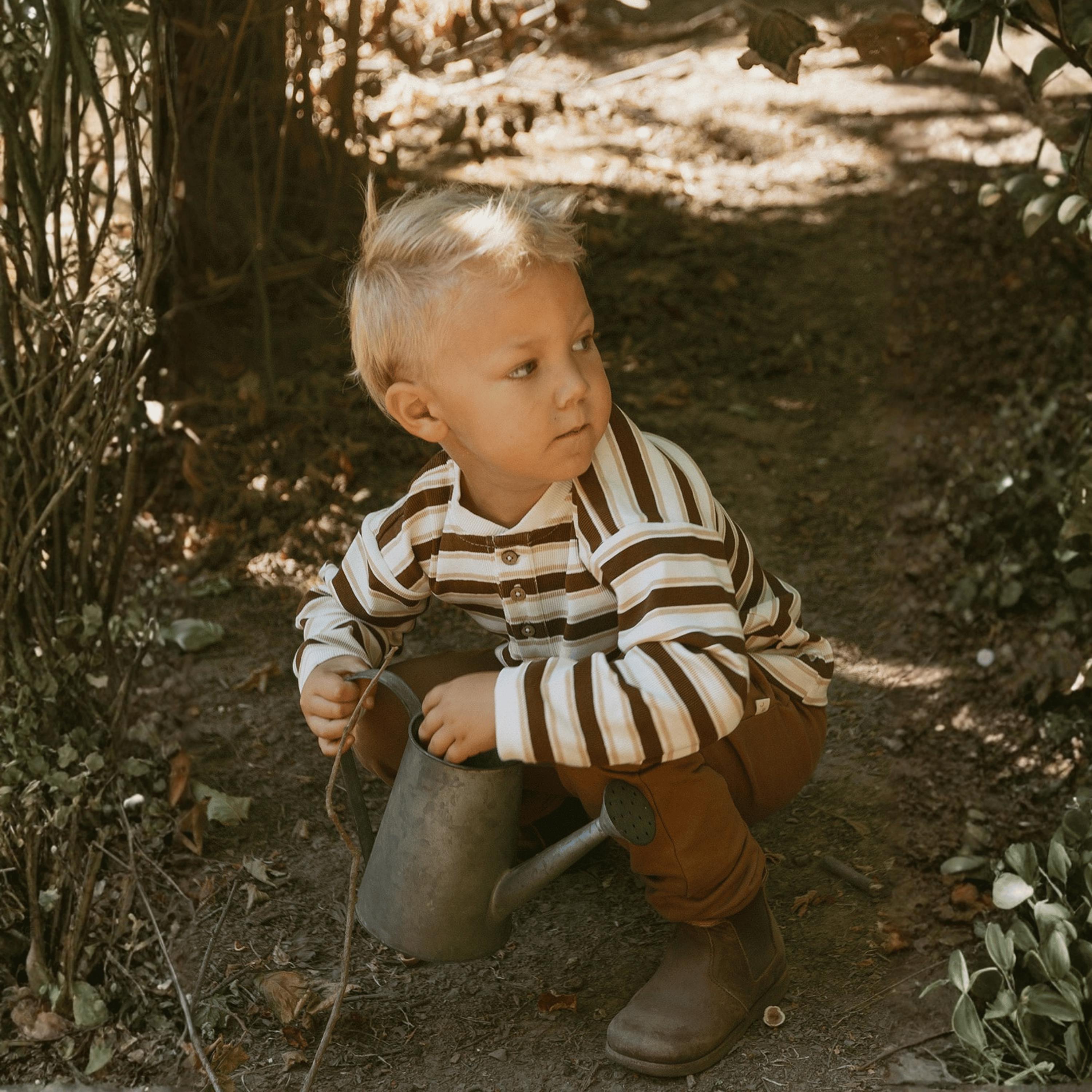 Organic Henley Tee - Cocoa Stripe