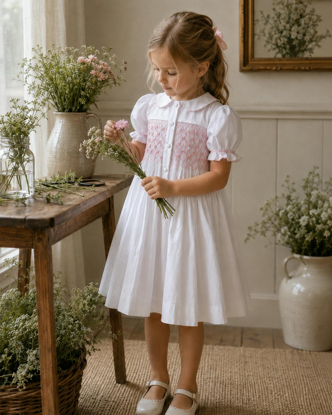 Camellia Smocked Dress | Heirloom Peach