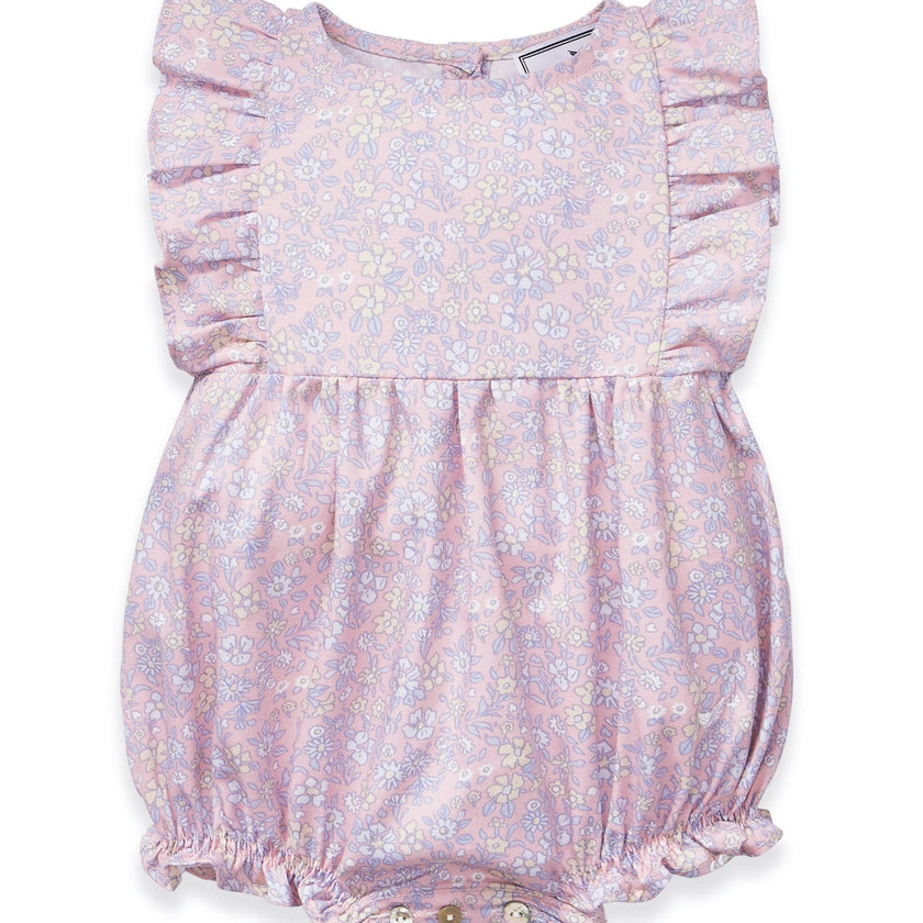 Baby's Twill Ruffled Romper in Fleur Blush