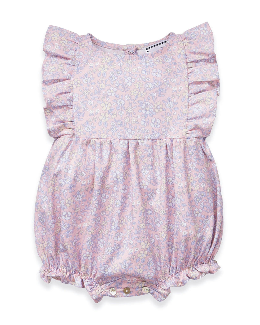 Baby's Twill Ruffled Romper in Fleur Blush