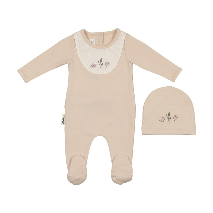 Embroidered Bib Footie and Beanie Set