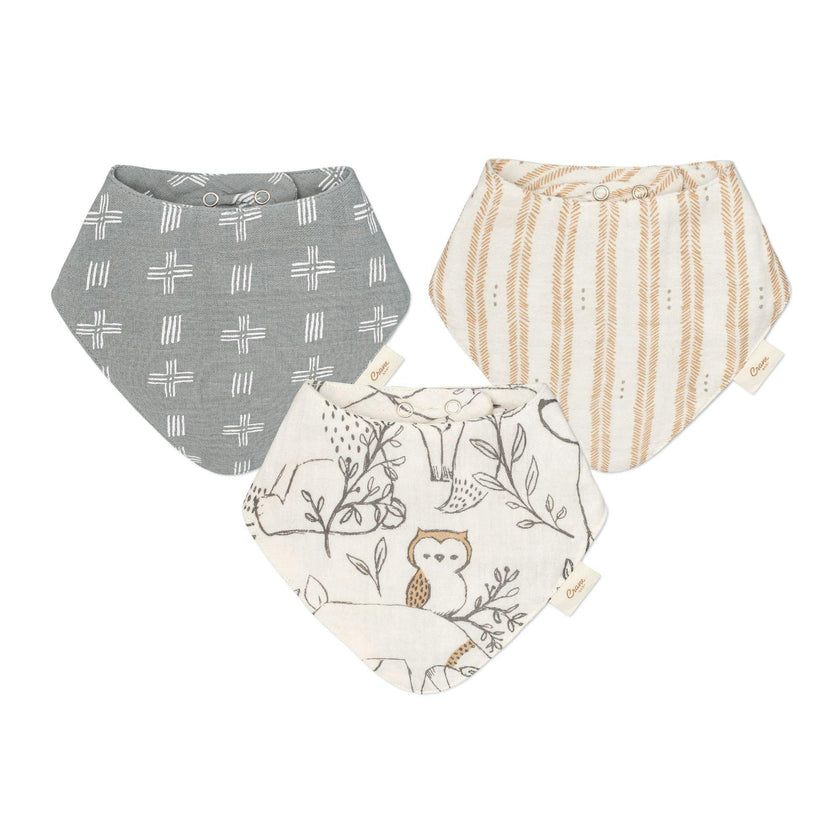 Ezra Woodland Cotton Bandana Baby Bib (3 Pack)