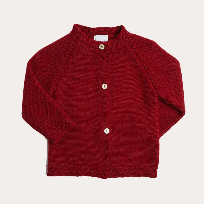 Contrast Trim 3 Button Cardigan in Red (3-18mths)