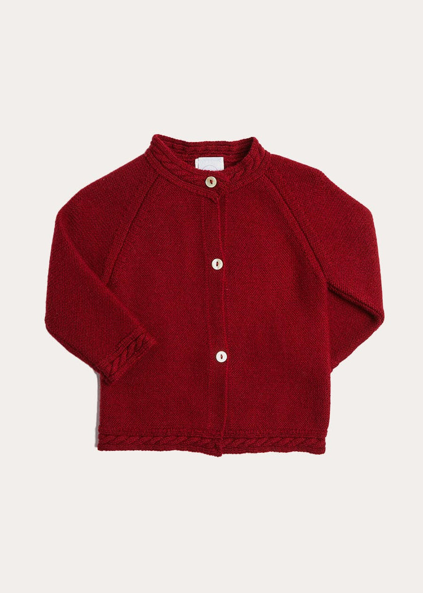 Contrast Trim 3 Button Cardigan in Red (3-18mths)