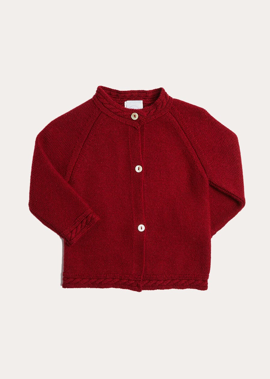Contrast Trim 3 Button Cardigan in Red (3-18mths)