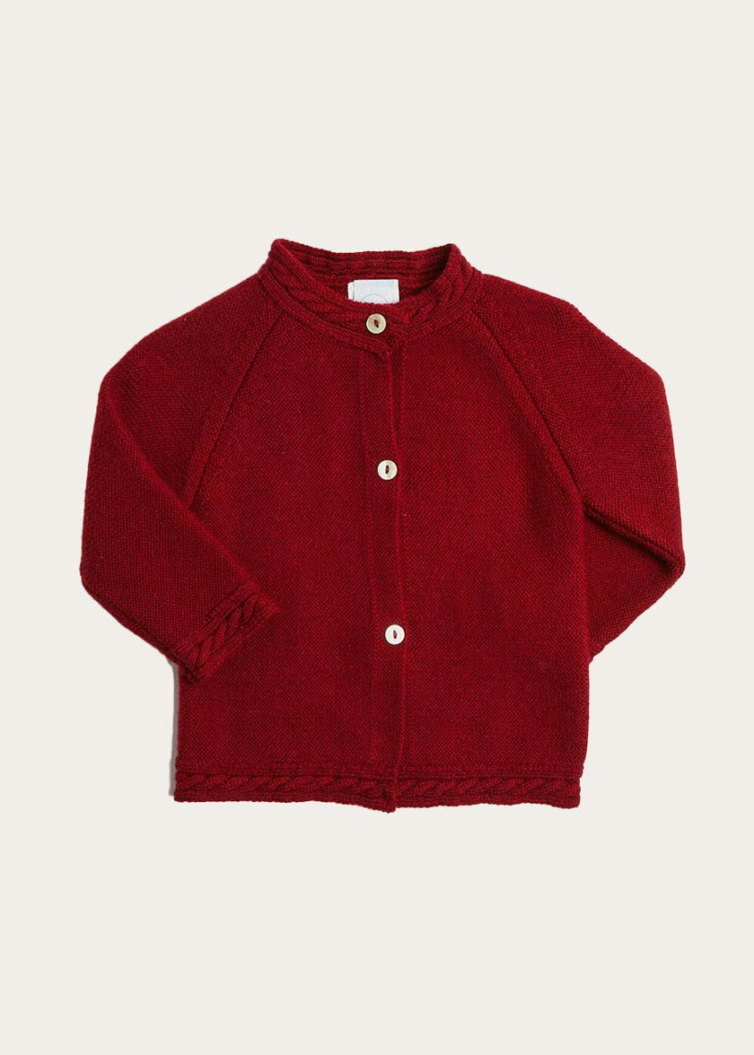 Contrast Trim 3 Button Cardigan in Red (3-18mths)