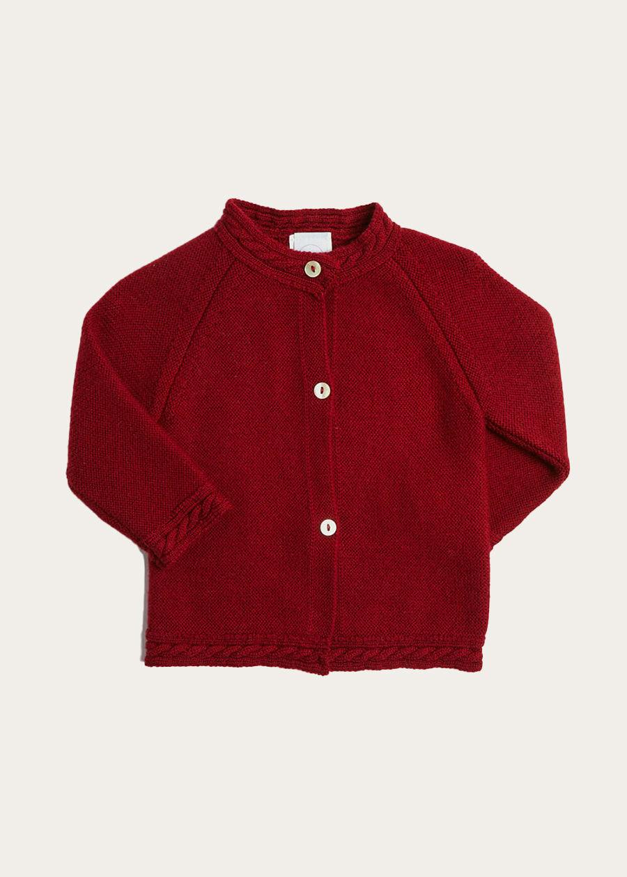 Contrast Trim 3 Button Cardigan in Red (3-18mths)