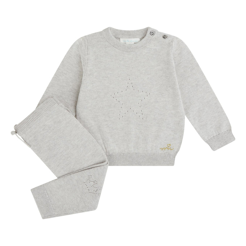 Pointelle Star Crawler Set - Grey