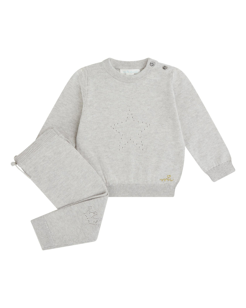 Pointelle Star Crawler Set - Grey